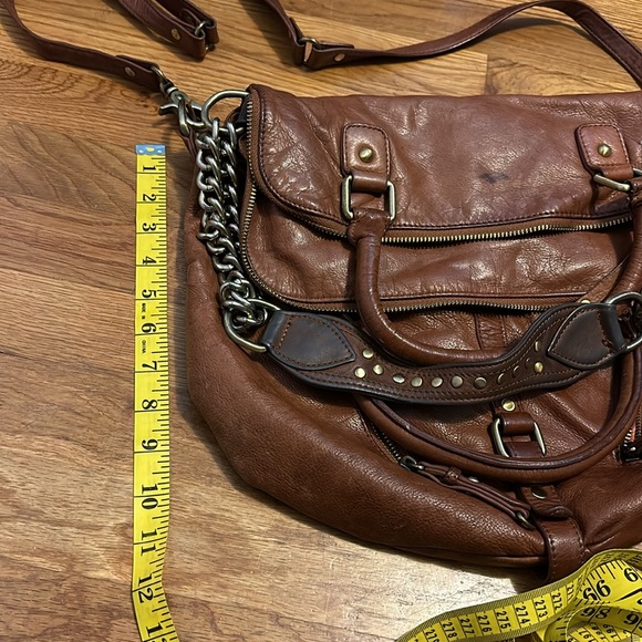 Sabina Fold Over Chain Metal Leather Brown Crossbody Boho Purse Bag Retro - Picture 2 of 13
